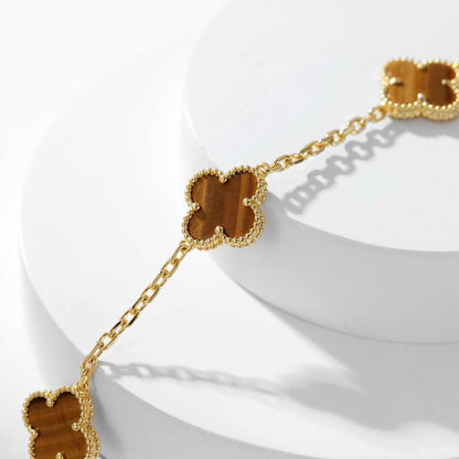 [Amore Jewels]CLOVER 10 MOTIFS TIGER EYE NECKLACE