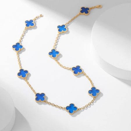 [Amore Jewels]CLOVER 10 MOTIFS BLUE AGATE NECKLACE
