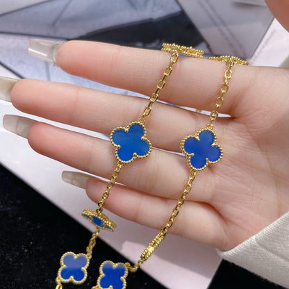 [Amore Jewels]CLOVER 10 MOTIFS BLUE AGATE NECKLACE