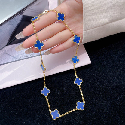 [Amore Jewels]CLOVER 10 MOTIFS BLUE AGATE NECKLACE