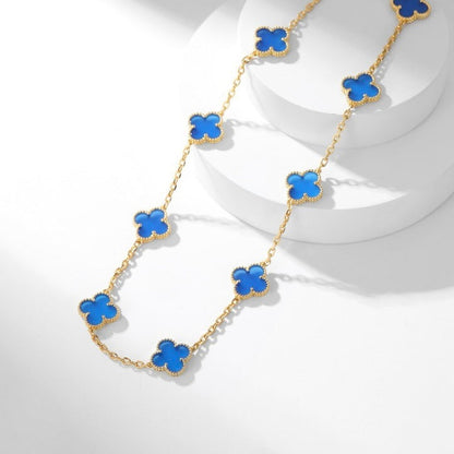 [Amore Jewels]CLOVER 10 MOTIFS BLUE AGATE NECKLACE
