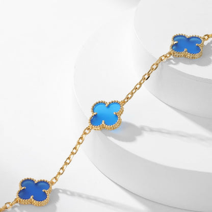 [Amore Jewels]CLOVER 10 MOTIFS BLUE AGATE NECKLACE