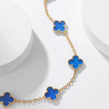 [Amore Jewels]CLOVER 10 MOTIFS BLUE AGATE NECKLACE