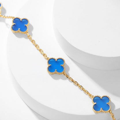 [Amore Jewels]CLOVER 10 MOTIFS BLUE AGATE NECKLACE