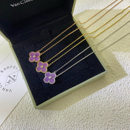 [Amore Jewels]CLOVER 15MM DIAMOND  PURPLE VIOLET NECKLACE