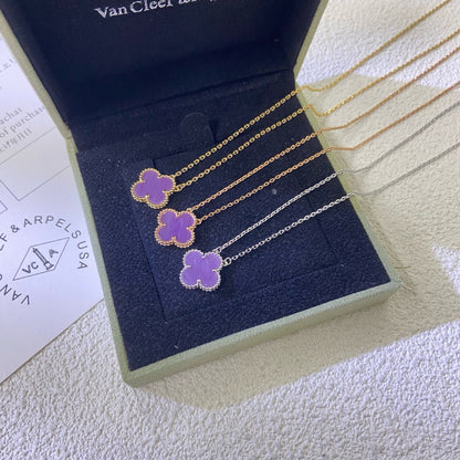 [Amore Jewels]CLOVER 15MM  PURPLE VIOLET NECKLACE