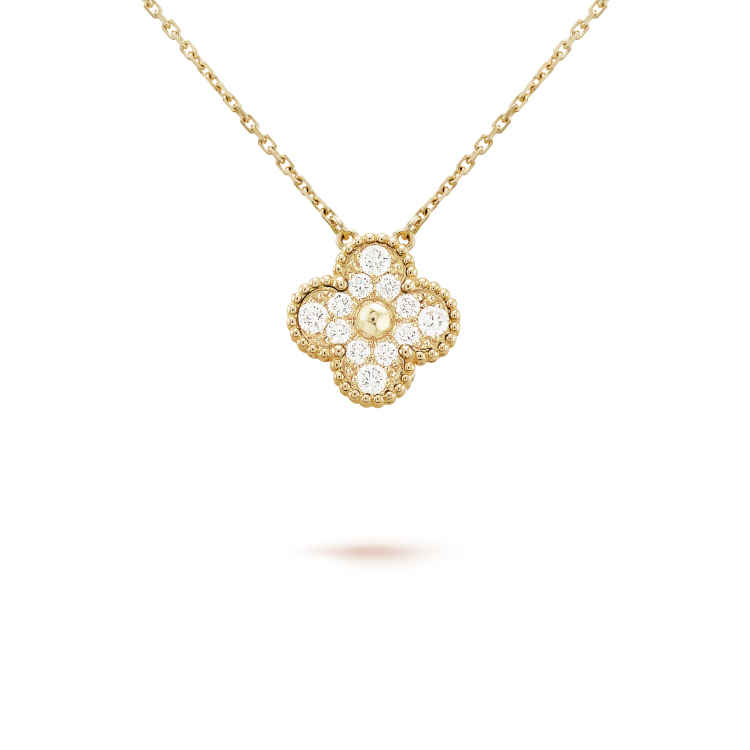 [Amore Jewels]CLOVER 15MM DIAMOND SINGLE FLOWER NECKLACE