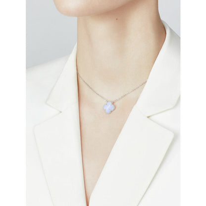 [Amore Jewels]CLOVER 15MM BLUE CHALCEDONY NECKLACE SILVER