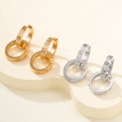 [Amore Jewels]LOVE 3.3MM DANGLE HALF DIAMOND EARRINGS