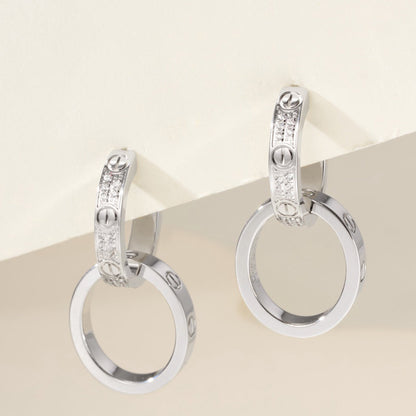 [Amore Jewels]LOVE 3.3MM DANGLE HALF DIAMOND EARRINGS