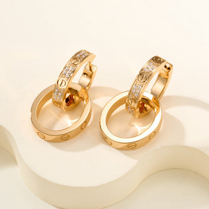 [Amore Jewels]LOVE 3.3MM DANGLE HALF DIAMOND EARRINGS