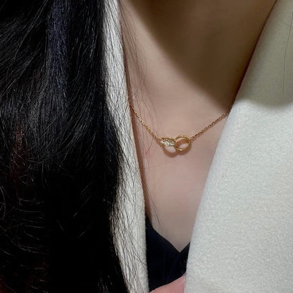 [Amore Jewels]LOVE DOUBLE RING HALF DIAMOND NECKLACE