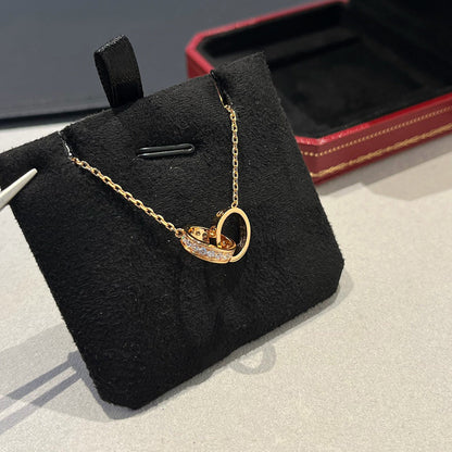 [Amore Jewels]LOVE DOUBLE RING HALF DIAMOND NECKLACE
