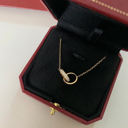 [Amore Jewels]LOVE DOUBLE RING HALF DIAMOND NECKLACE