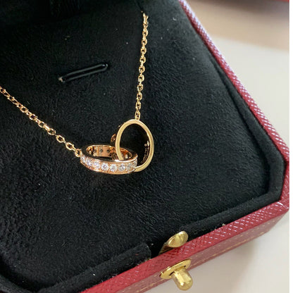 [Amore Jewels]LOVE DOUBLE RING HALF DIAMOND NECKLACE