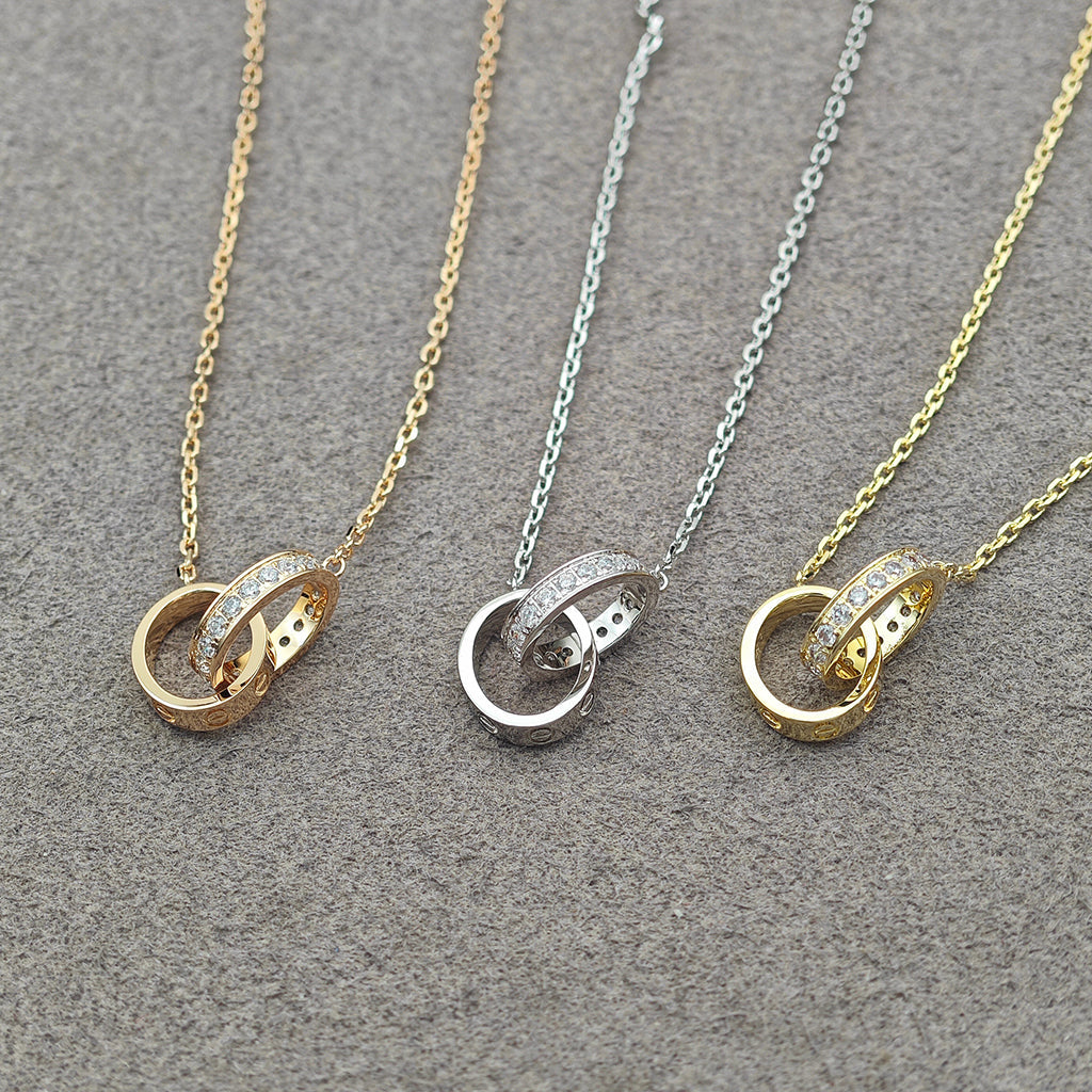 [Amore Jewels]LOVE DOUBLE RING HALF DIAMOND NECKLACE