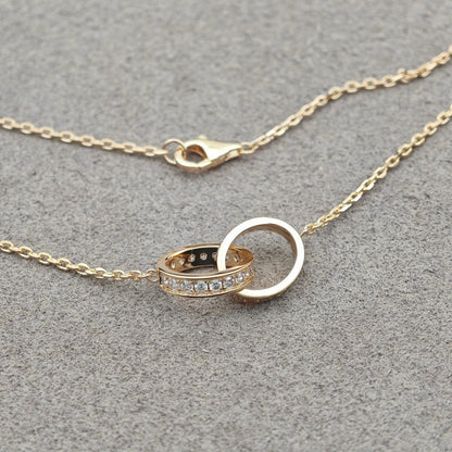 [Amore Jewels]LOVE DOUBLE RING HALF DIAMOND NECKLACE