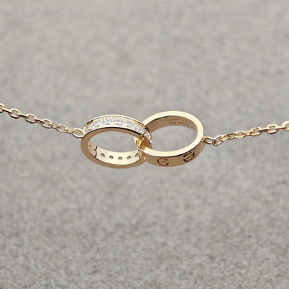 [Amore Jewels]LOVE DOUBLE RING HALF DIAMOND NECKLACE