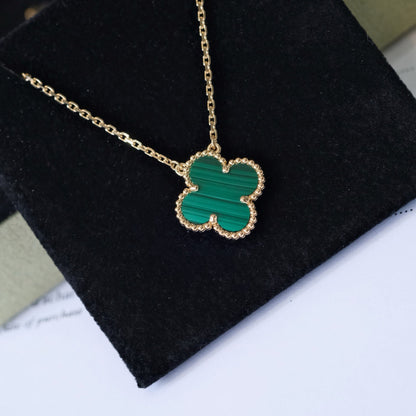 [Amore Jewels]CLOVER 15MM MALACHITE SINGLE FLOWER  NECKLACE