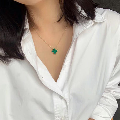 [Amore Jewels]CLOVER 15MM MALACHITE SINGLE FLOWER  NECKLACE