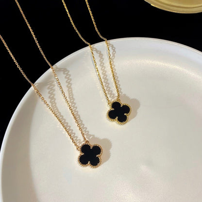 [Amore Jewels]CLOVER 15MM BLACK ONYX SINGLE FLOWER NECKLACE