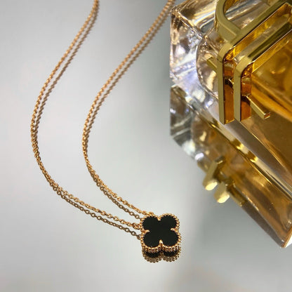 [Amore Jewels]CLOVER 15MM BLACK ONYX SINGLE FLOWER NECKLACE