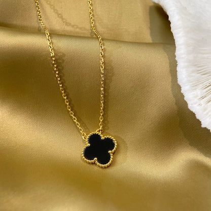 [Amore Jewels]CLOVER 15MM BLACK ONYX SINGLE FLOWER NECKLACE