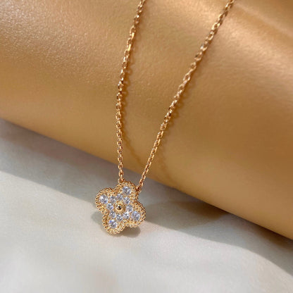 [Amore Jewels]CLOVER 15MM DIAMOND SINGLE FLOWER NECKLACE