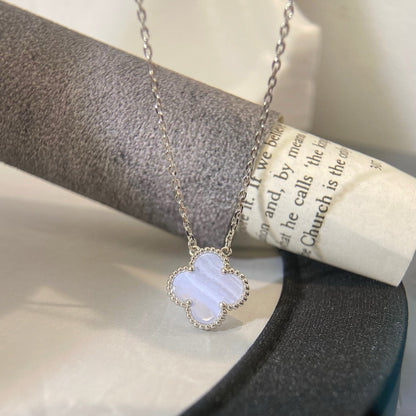 [Amore Jewels]CLOVER 15MM BLUE CHALCEDONY NECKLACE SILVER
