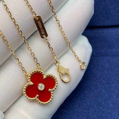 [Amore Jewels]CLOVER 15MM DIAMOND CARNELIAN NECKLACE