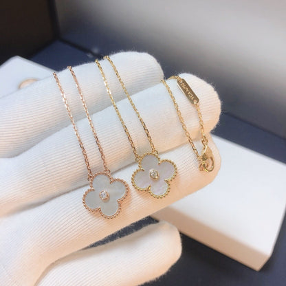 [Amore Jewels]CLOVER 15MM DIAMOND WHITE FRITILLARIA NECKLACE
