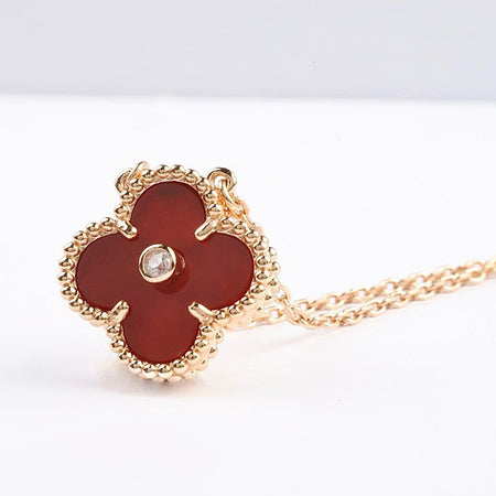 [Amore Jewels]CLOVER 15MM DIAMOND CARNELIAN NECKLACE
