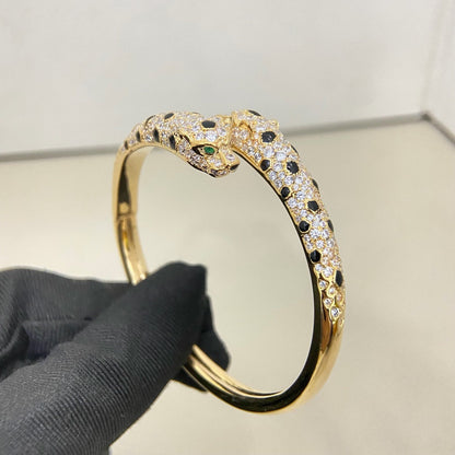 [Amore Jewels]PANTHERE DOUBLE HEADED HALF DIAMOND OPEN BRACELET