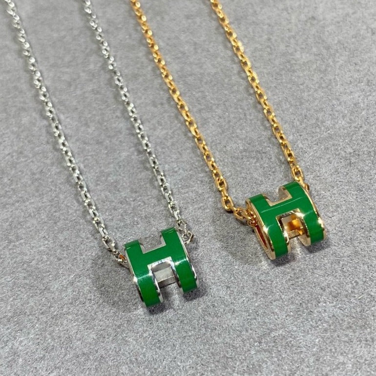 [Amore Jewels]POP H GREEN NECKLACE SILVER AND GOLD