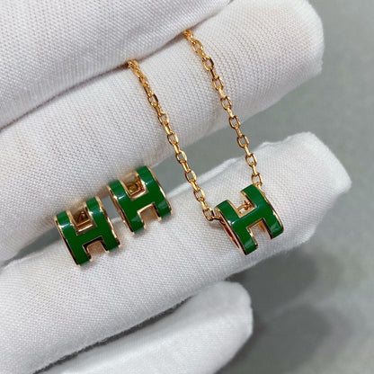 [Amore Jewels]POP H GREEN NECKLACE SILVER AND GOLD