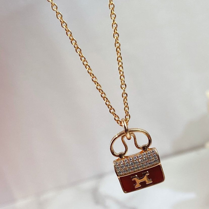 [Amore Jewels]CONSTANCE RED PEDANT PINK GOLD NECKLACE