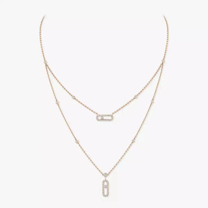 [Amore Jewels]2 Rows Rose Gold Diamond Pave_ Necklace Move Uno