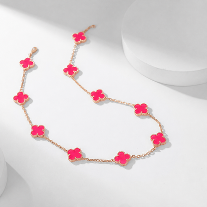 [Amore Jewels]NEW CLOVER 10 MOTIFS PINK ENAMEL NECKLACE