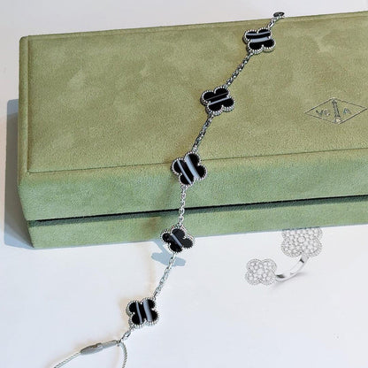 [Amore Jewels]CLOVER 5 MOTIF VEINED ONYX BRACELET SILVER