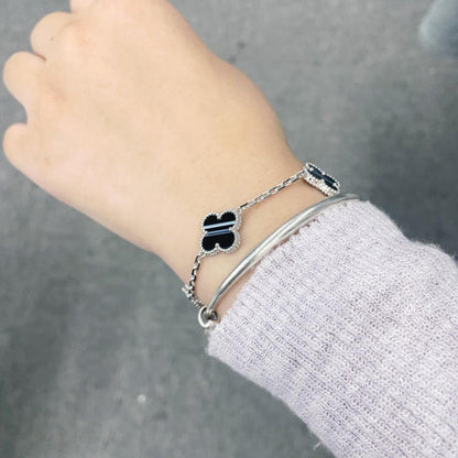 [Amore Jewels]CLOVER 5 MOTIF VEINED ONYX BRACELET SILVER