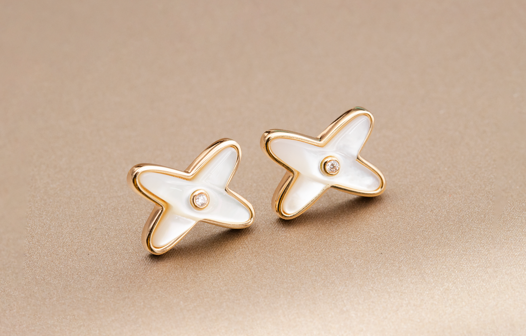 [Amore Jewels]JEUX DE WHITE MOP ROSE GOLD DIAMOND EARRINGS