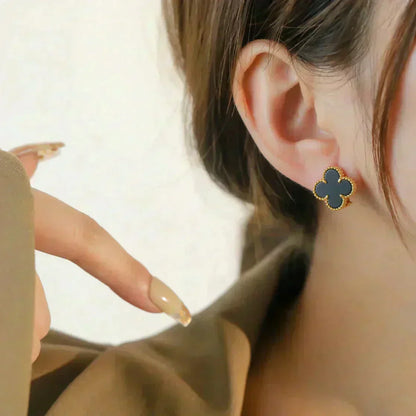 [Amore Jewels]CLOVER MEDIUM 1 MOTIFS  ONYX STUD EARRINGS