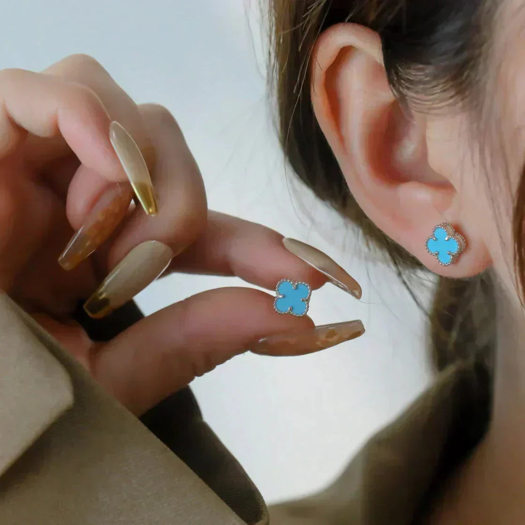 [Amore Jewels]CLOVER MINI TUROUOISE SILVER STUD EARRINGS