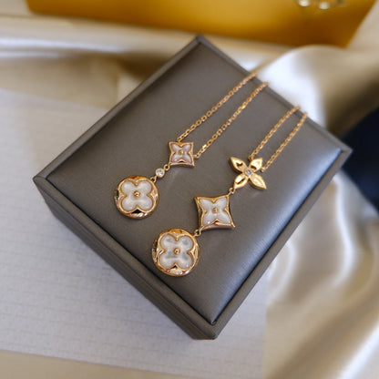 [Amore Jewels]COLOR BLOSSOM LARIAT NECKLACE PINK GOLD WHITE MOTHER PEARL AND DIAMOND