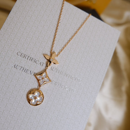 [Amore Jewels]COLOR BLOSSOM LARIAT NECKLACE PINK GOLD WHITE MOTHER PEARL AND DIAMOND