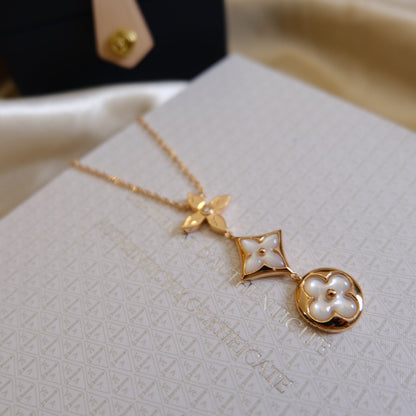 [Amore Jewels]COLOR BLOSSOM LARIAT NECKLACE PINK GOLD WHITE MOTHER PEARL AND DIAMOND