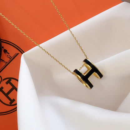 [Amore Jewels]HM CLIC BLACK ENAMEL GOLD NECKLACE