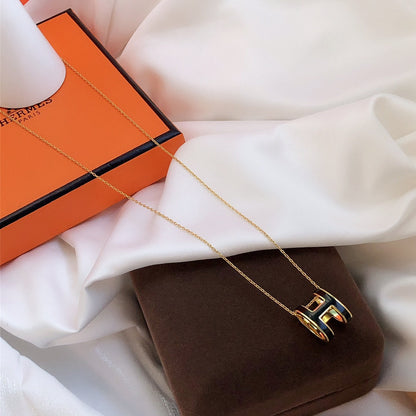 [Amore Jewels]HM CLIC BLACK ENAMEL GOLD NECKLACE