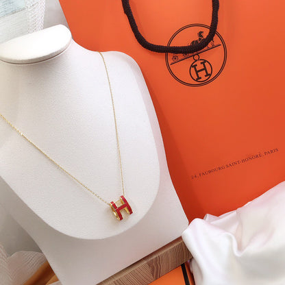 [Amore Jewels]HM CLIC RED ENAMEL GOLD NECKLACE