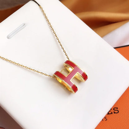 [Amore Jewels]HM CLIC RED ENAMEL GOLD NECKLACE